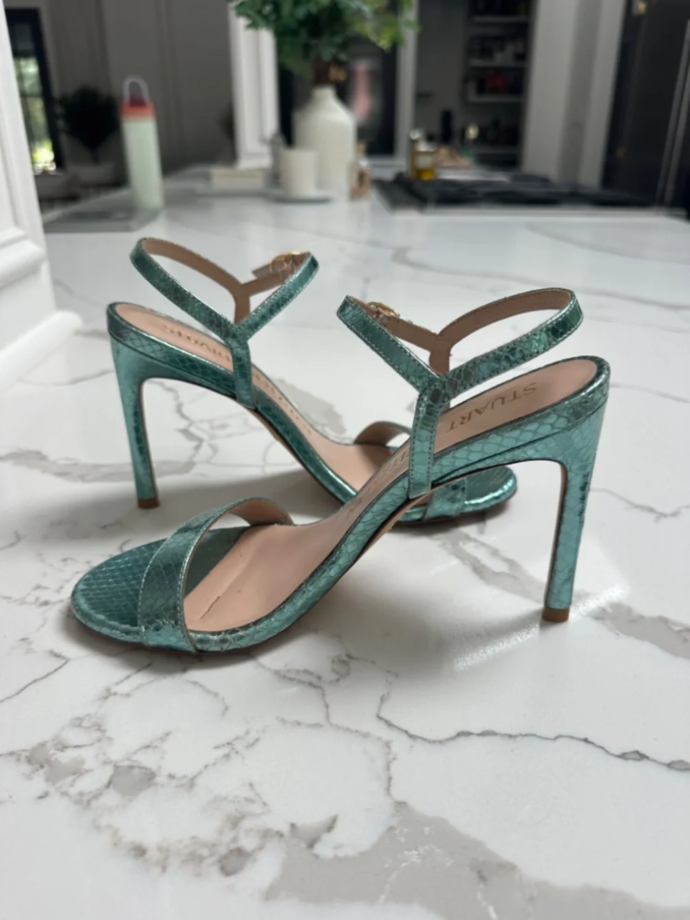 Stuart Weitzman Blue Metallic Sandal Heels Sz 6